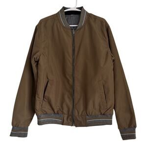 Civil Society Reversible Bomber Jacket Gray Brown Zip Up, Men's Small